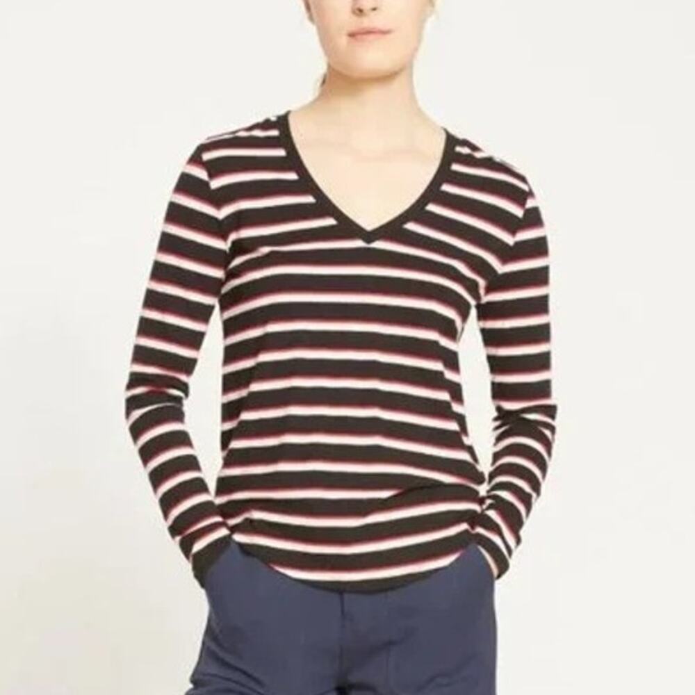 NWT Universal Standard V Rex Tee Long Sleeve Top Black Red White Stripe Size 4XS